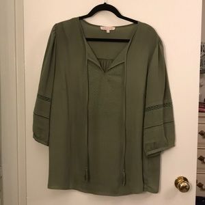 Embroidered Rose & Thyme Olive Green Top